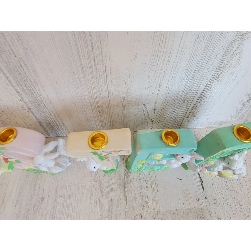 Easter‎ monogram ceramic candlestick holder bunny rabbit set spring home decor